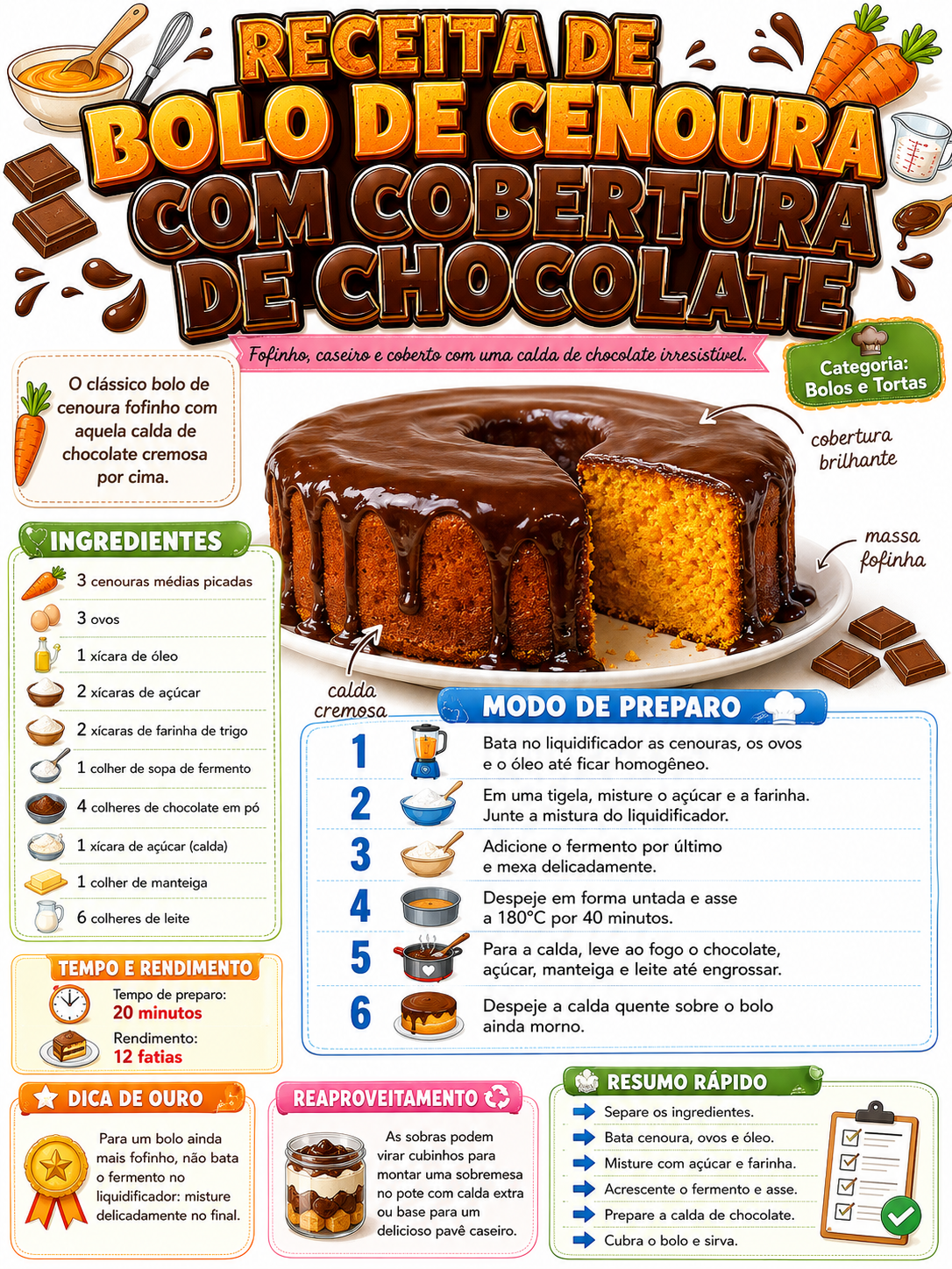 Bolo de Cenoura com Cobertura de Chocolate