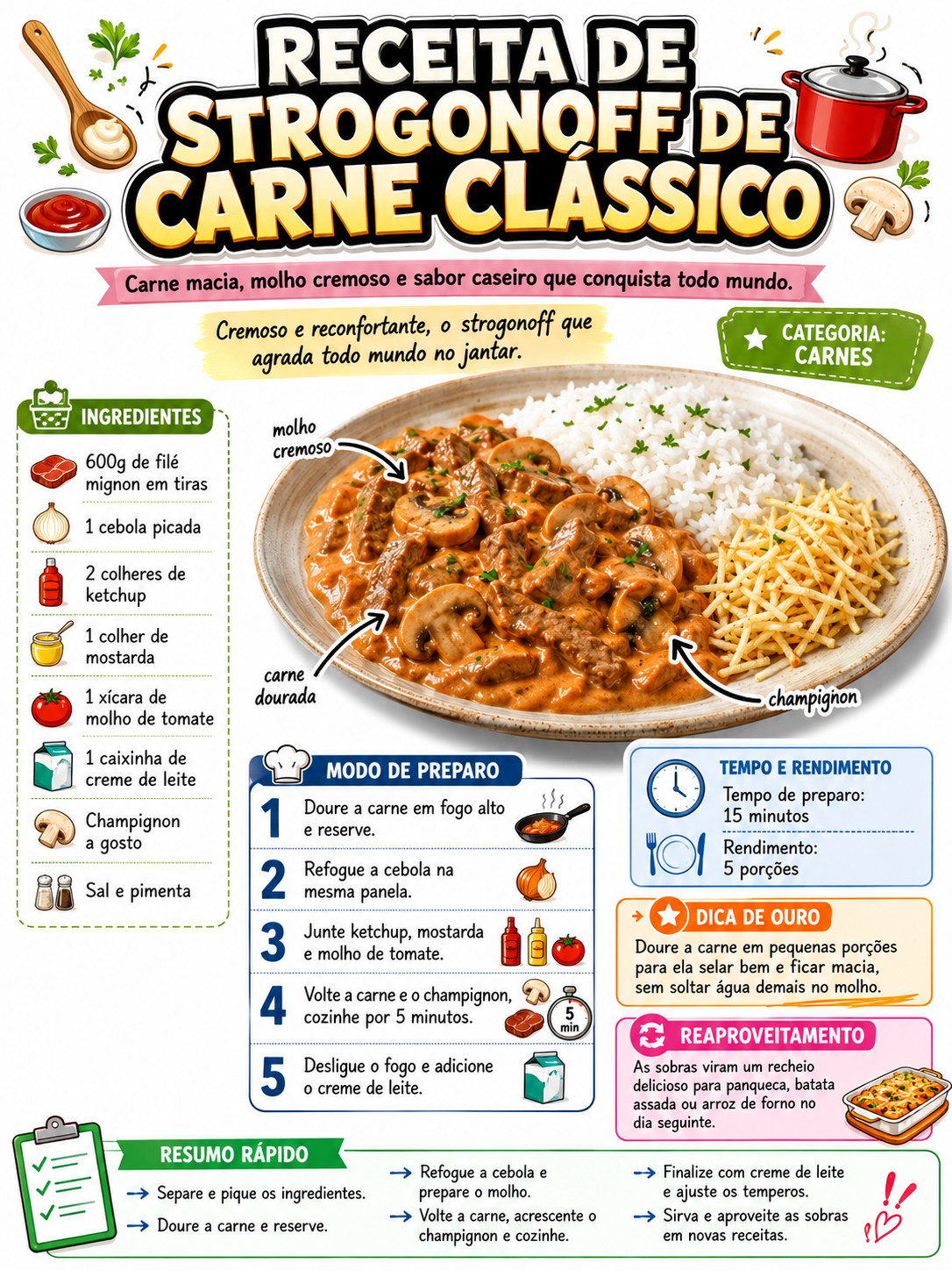 Strogonoff de Carne Clássico