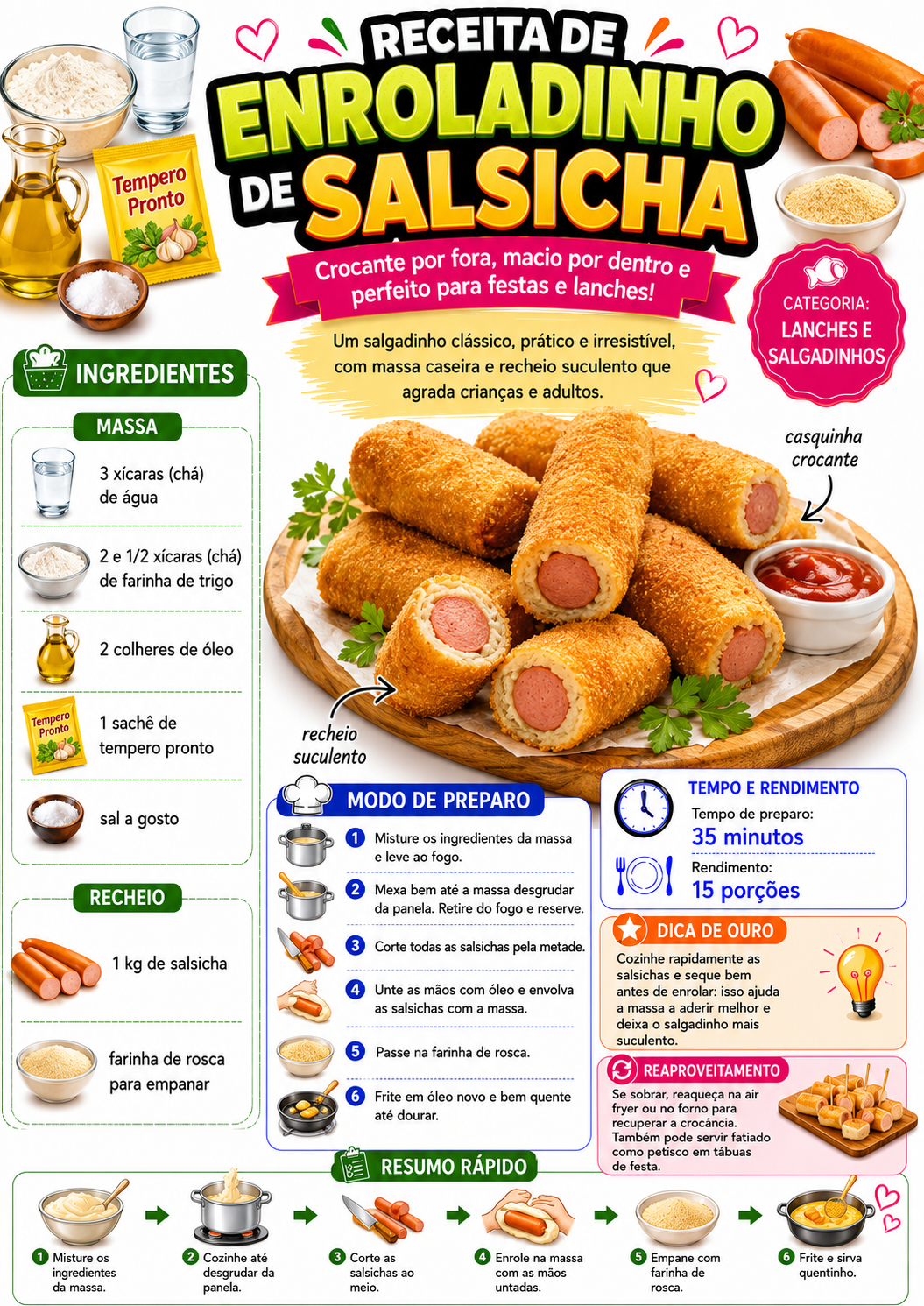 Enroladinho de Salsicha Frito