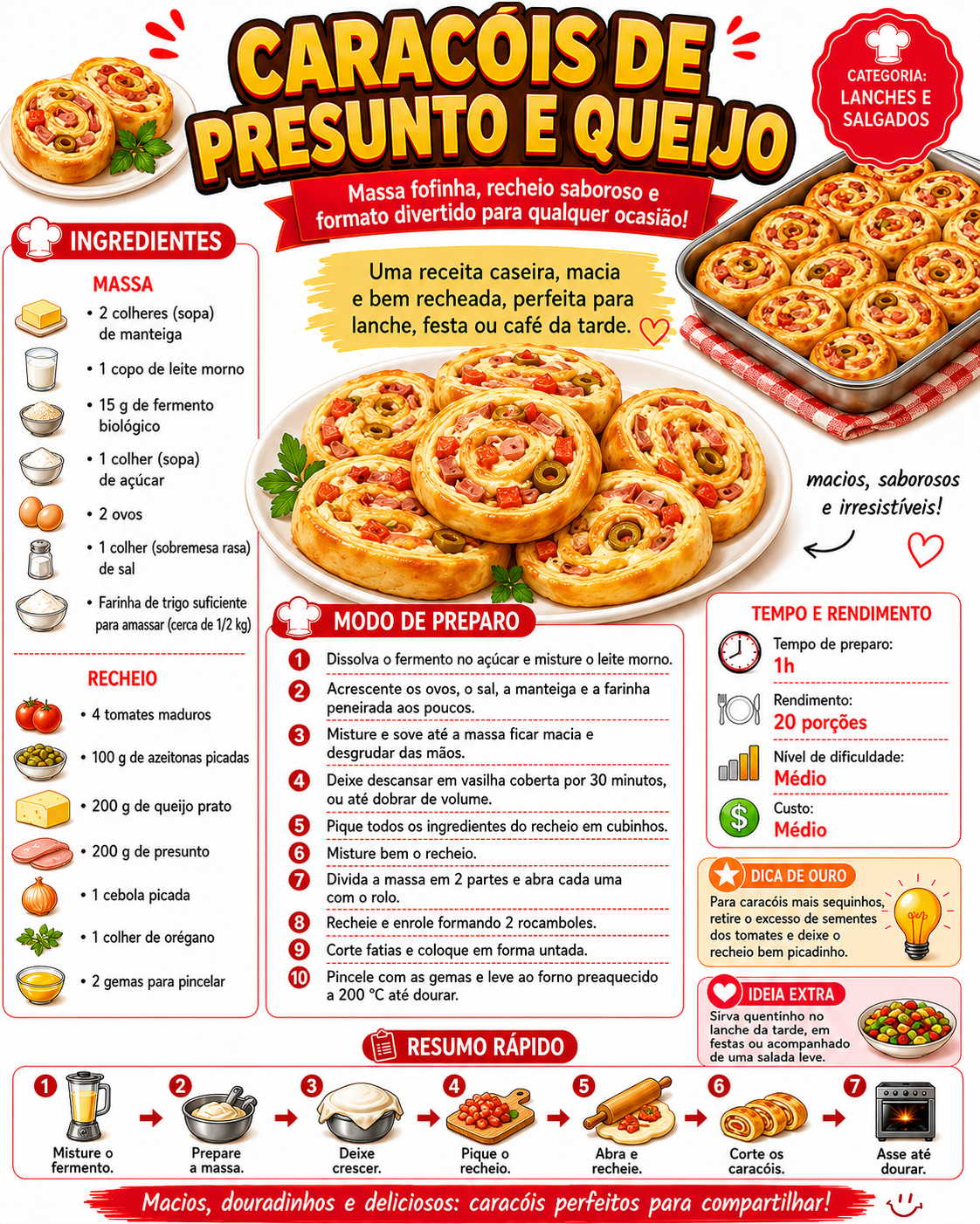 Caracóis de Presunto e Queijo
