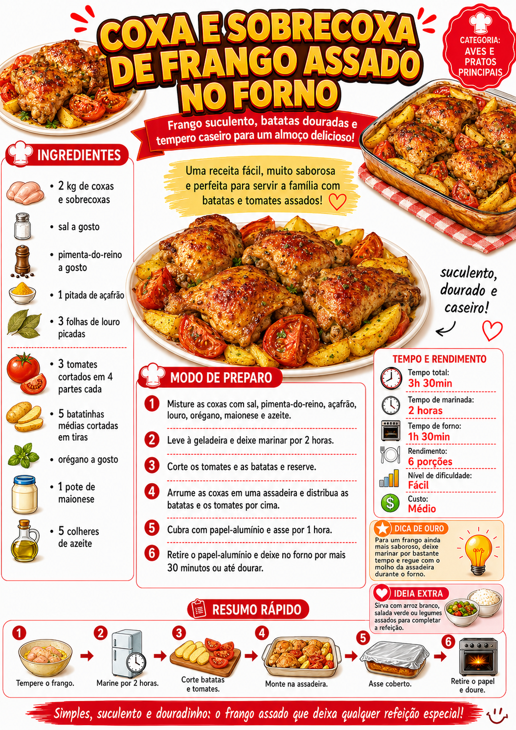 Coxa e Sobrecoxa de Frango Assado no Forno
