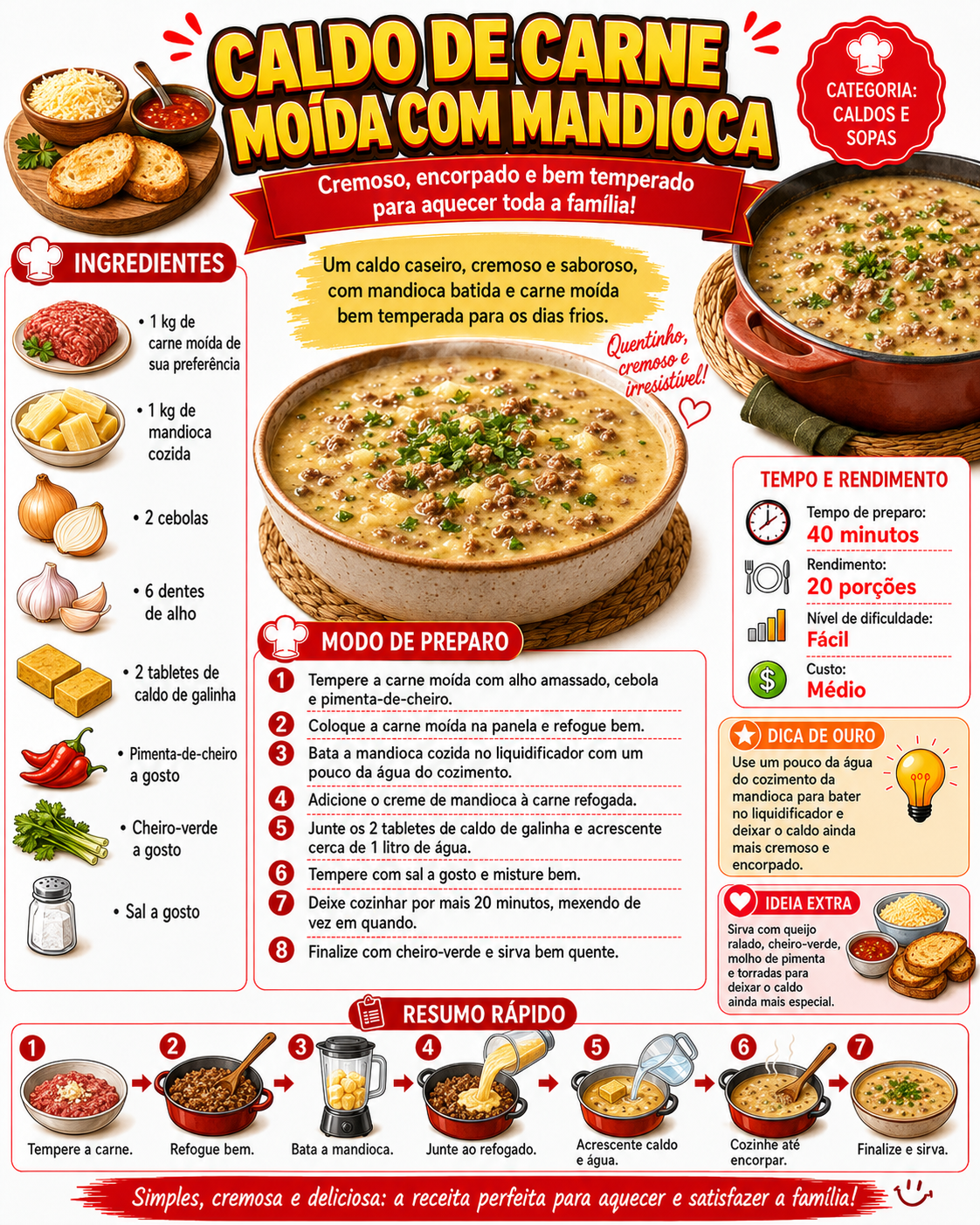Caldo de Carne Moída com Mandioca
