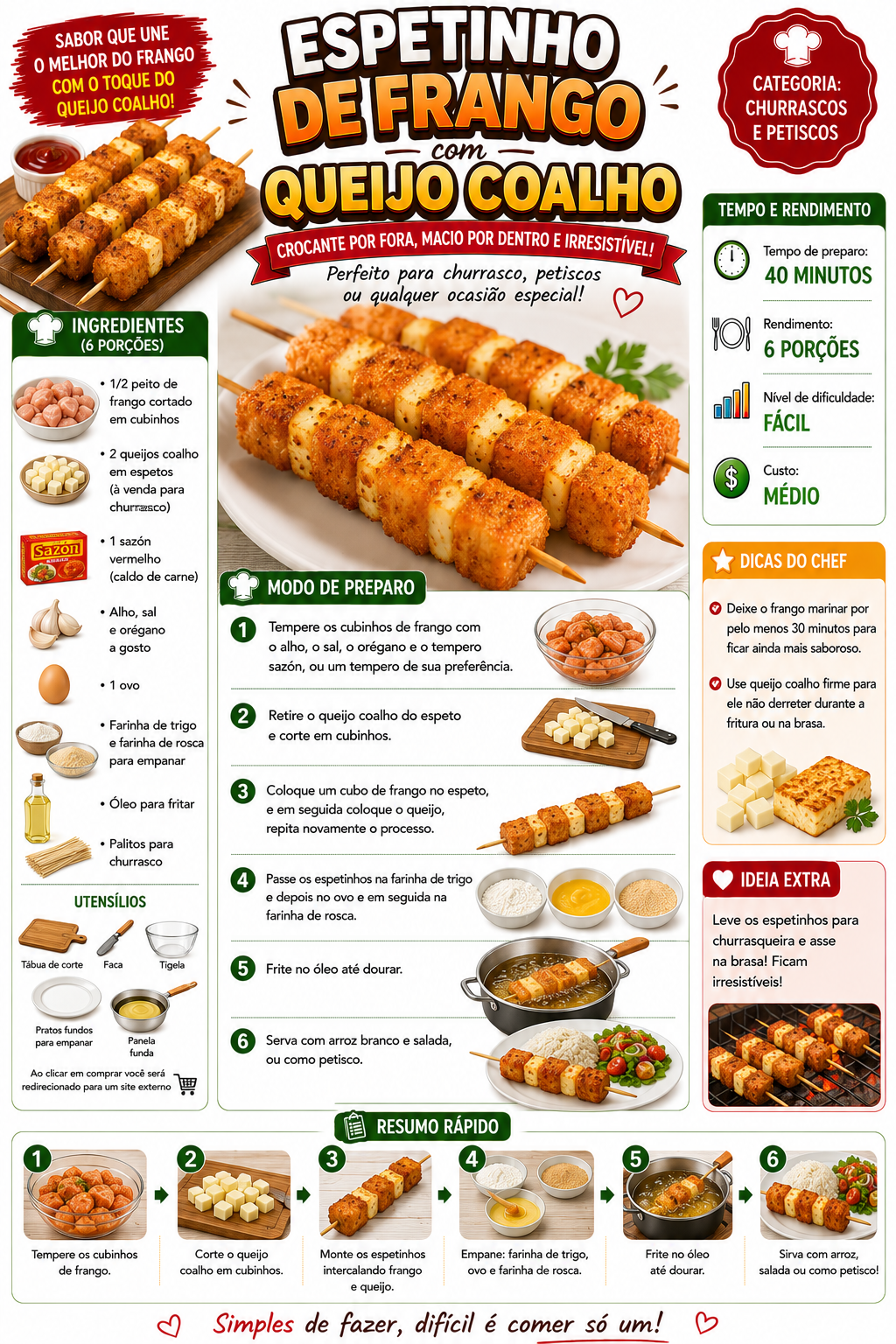 Espetinho de Frango com Queijo Coalho
