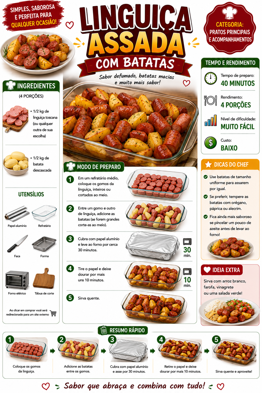 Linguiça Assada com Batatas