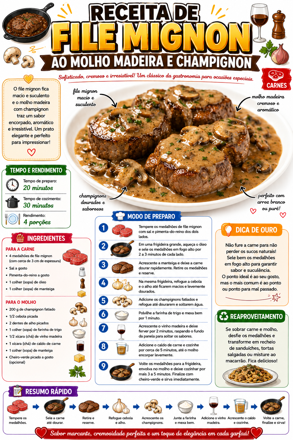 Filé Mignon ao Molho Madeira e Champignon