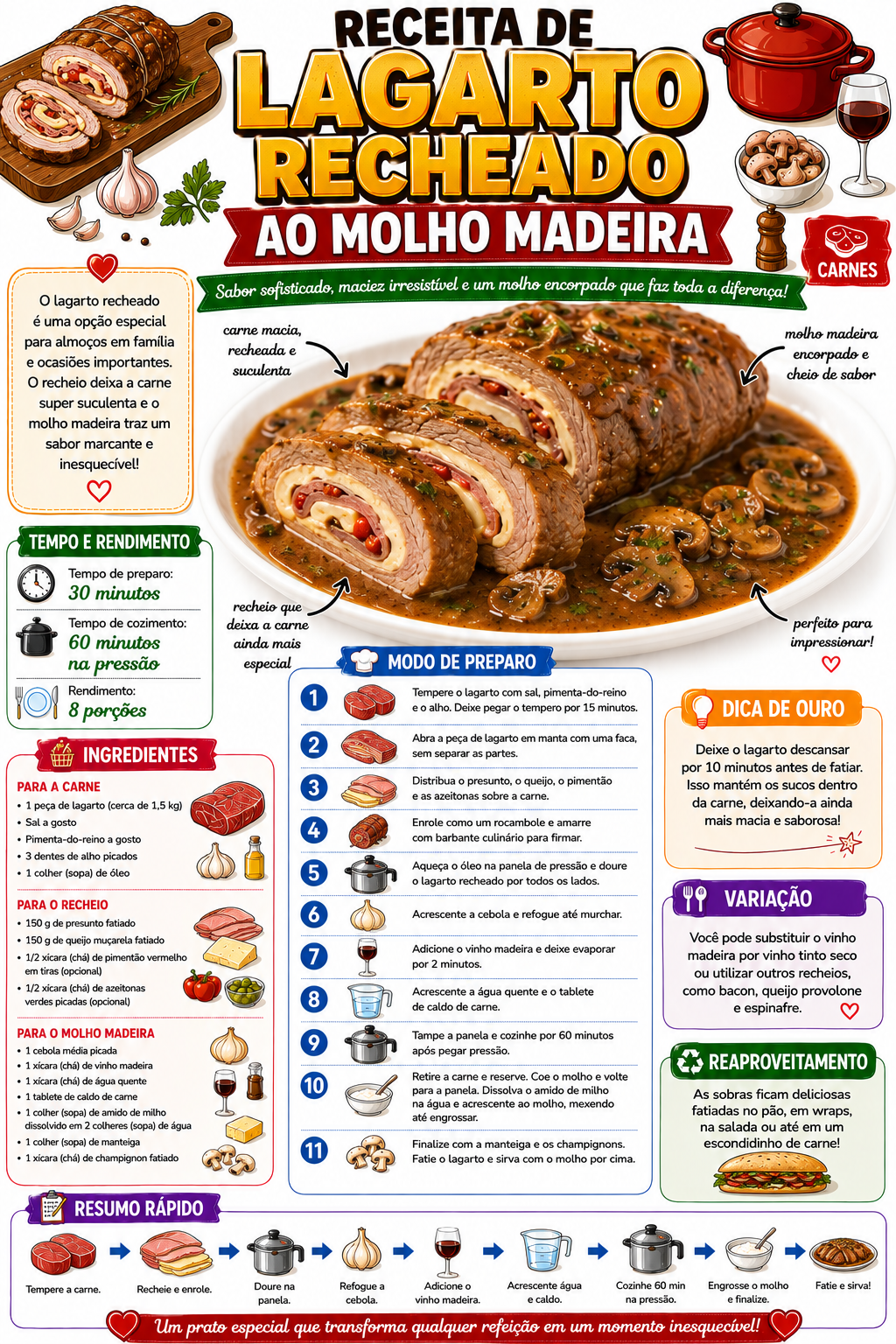 Lagarto Recheado com Molho Madeira
