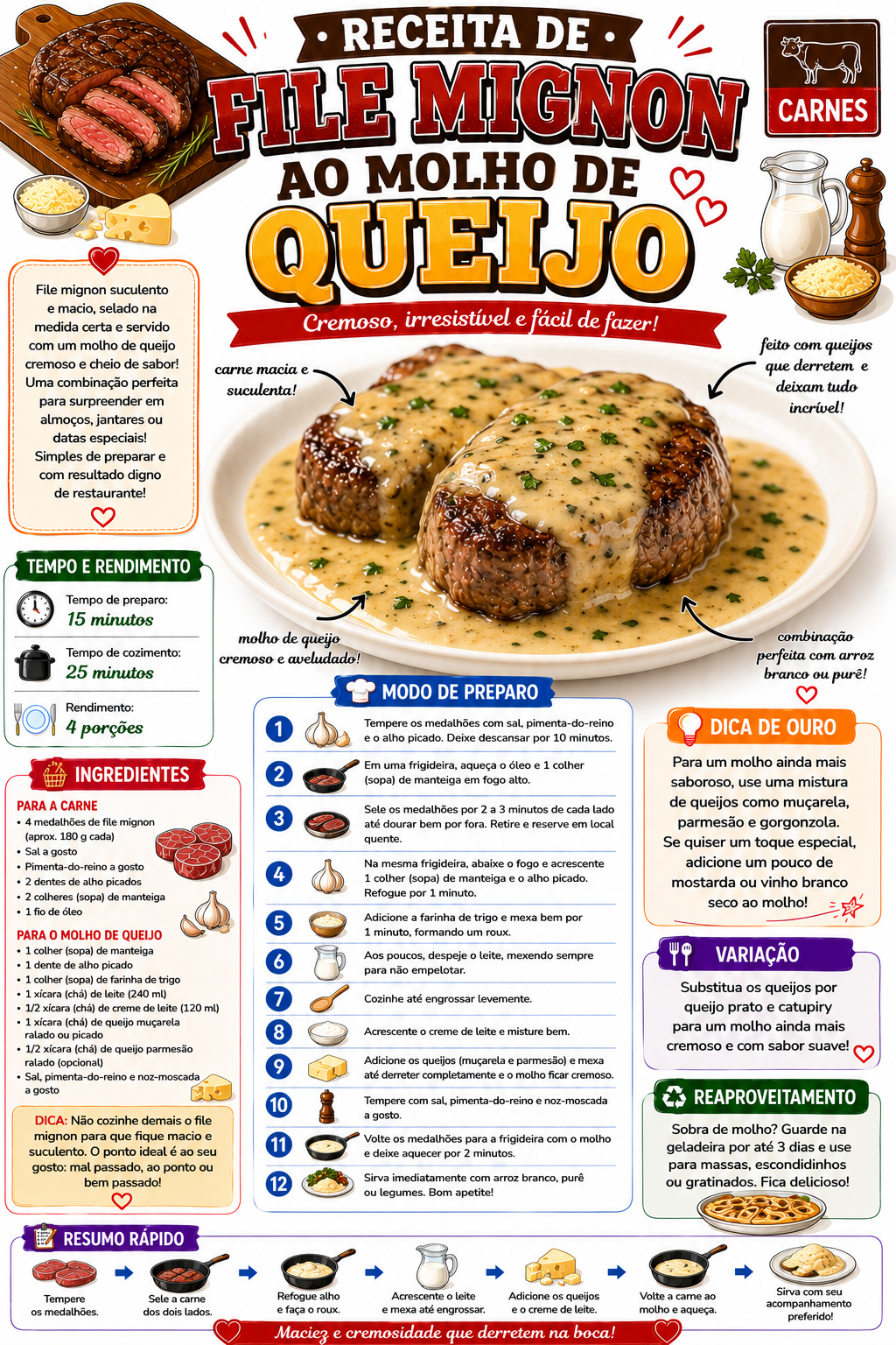 Filé Mignon ao Molho de Queijo