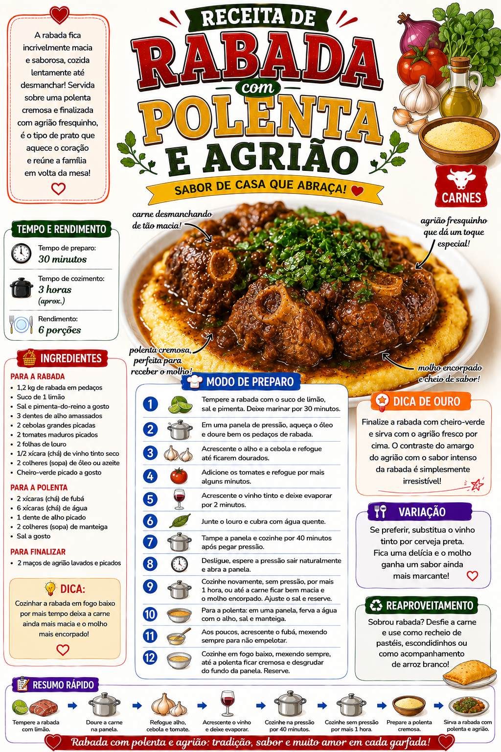 Rabada com Polenta e Agrião