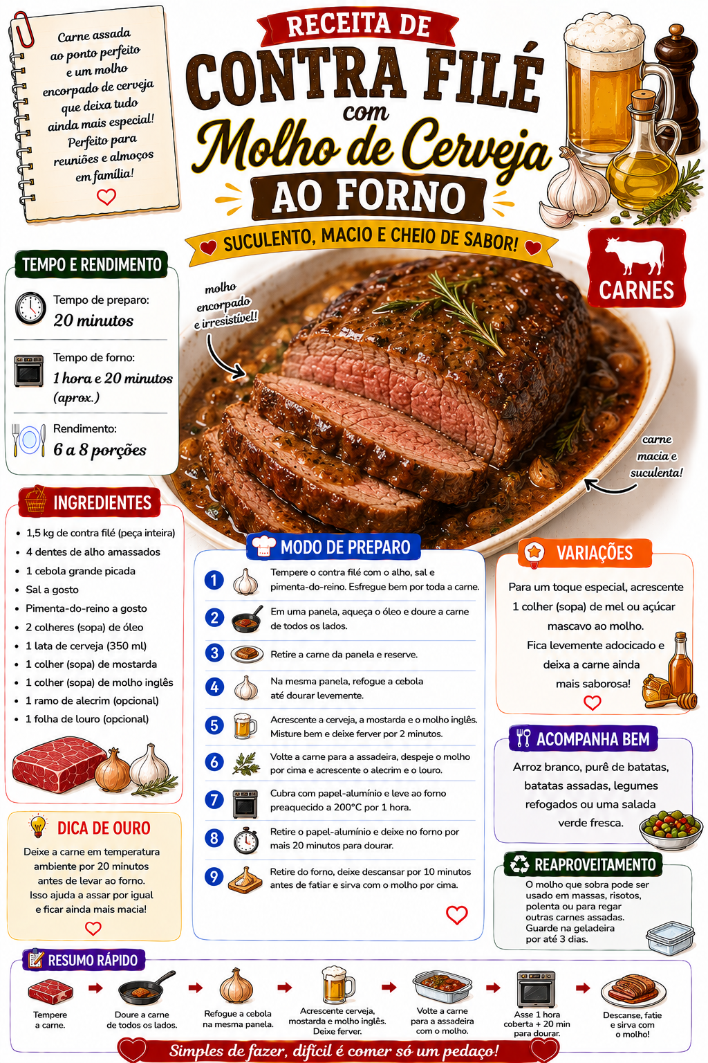 Contra Filé com Molho de Cerveja ao Forno