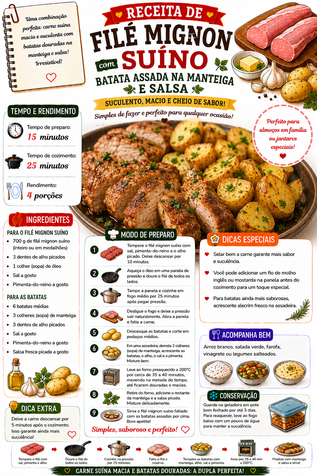 Filé Suíno com Batata Assada na Manteiga e Salsa