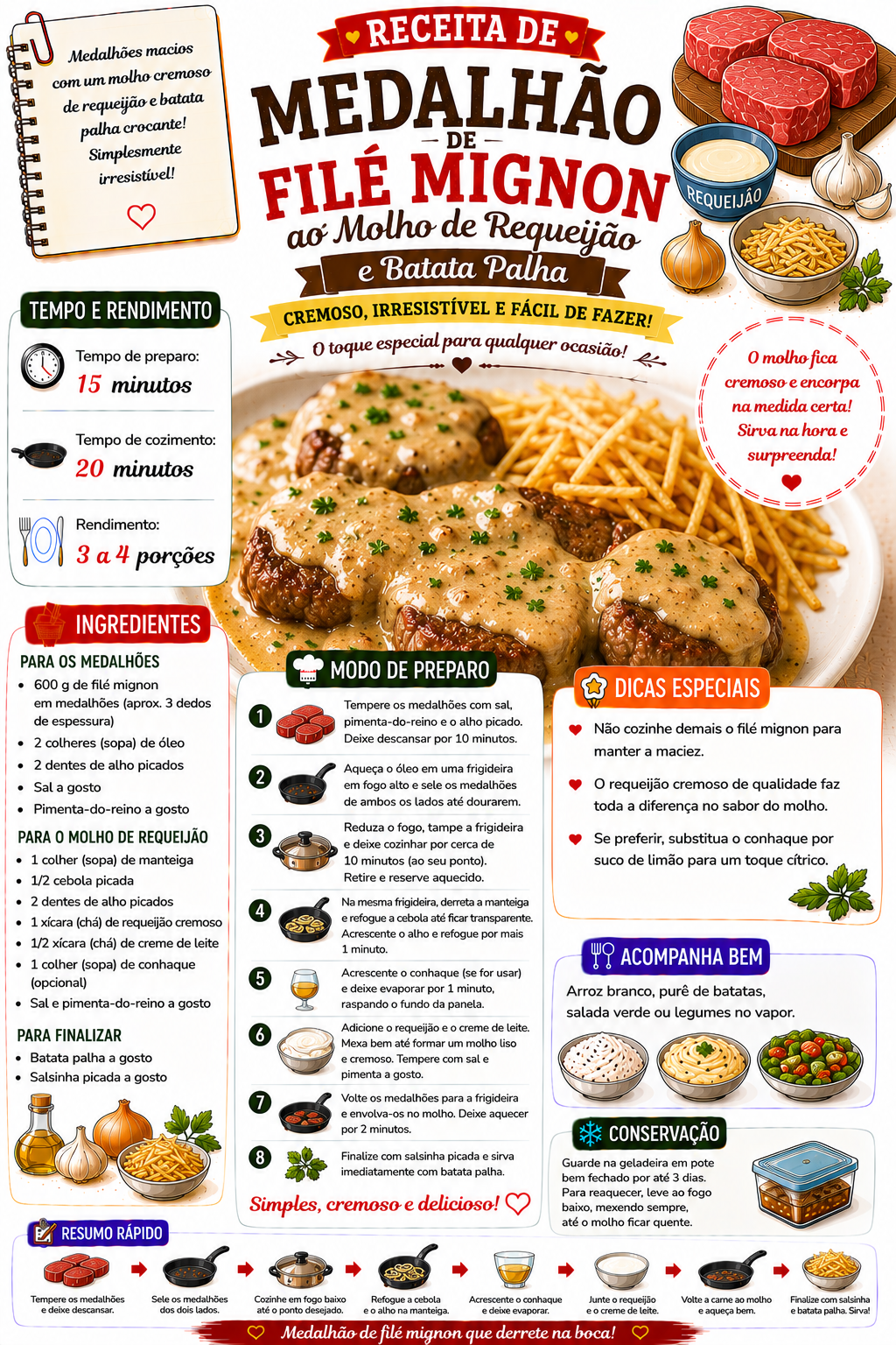 Medalhão de Filé Mignon ao Molho de Requeijão e Batata Palha