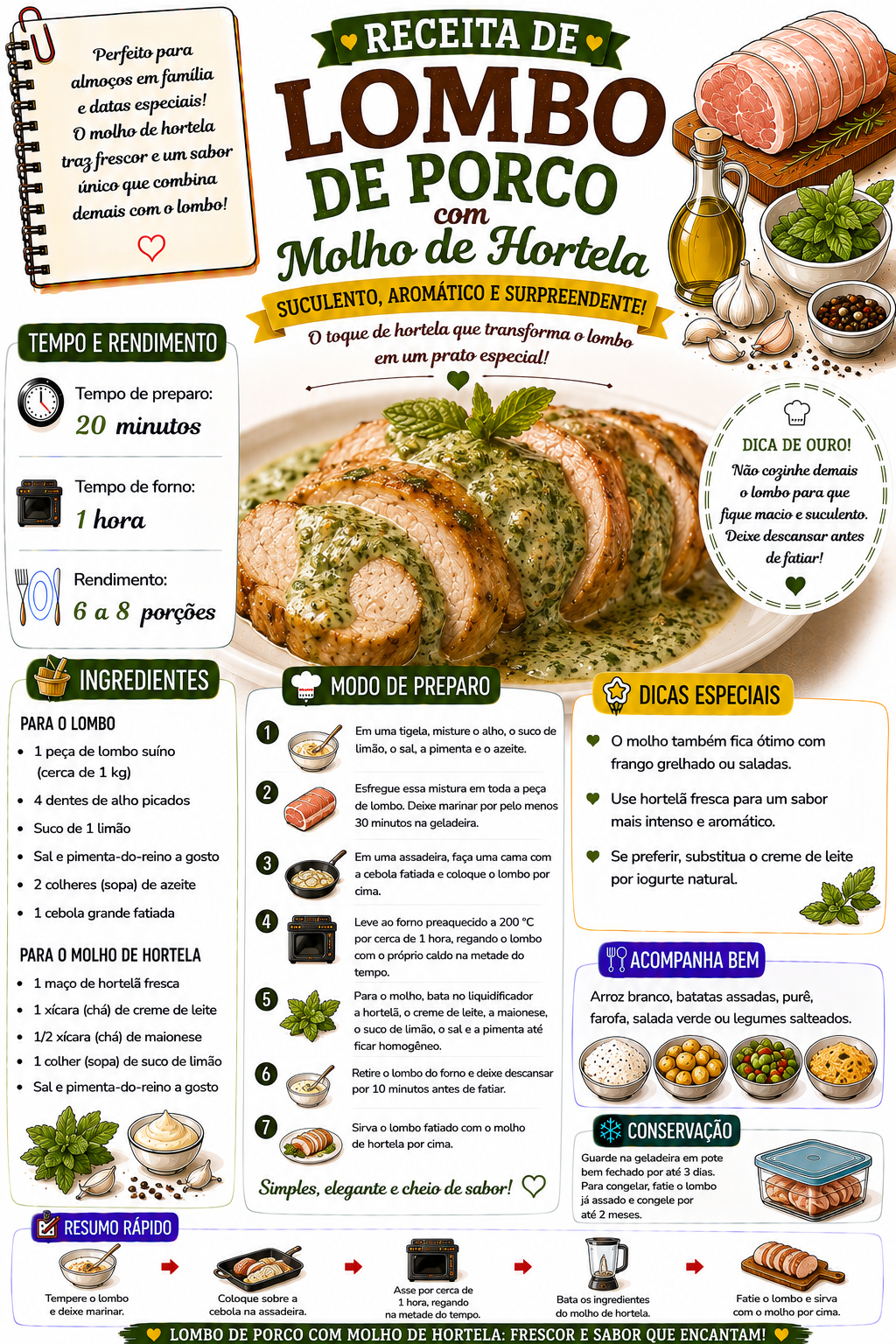 Lombo de Porco com Molho de Hortelã