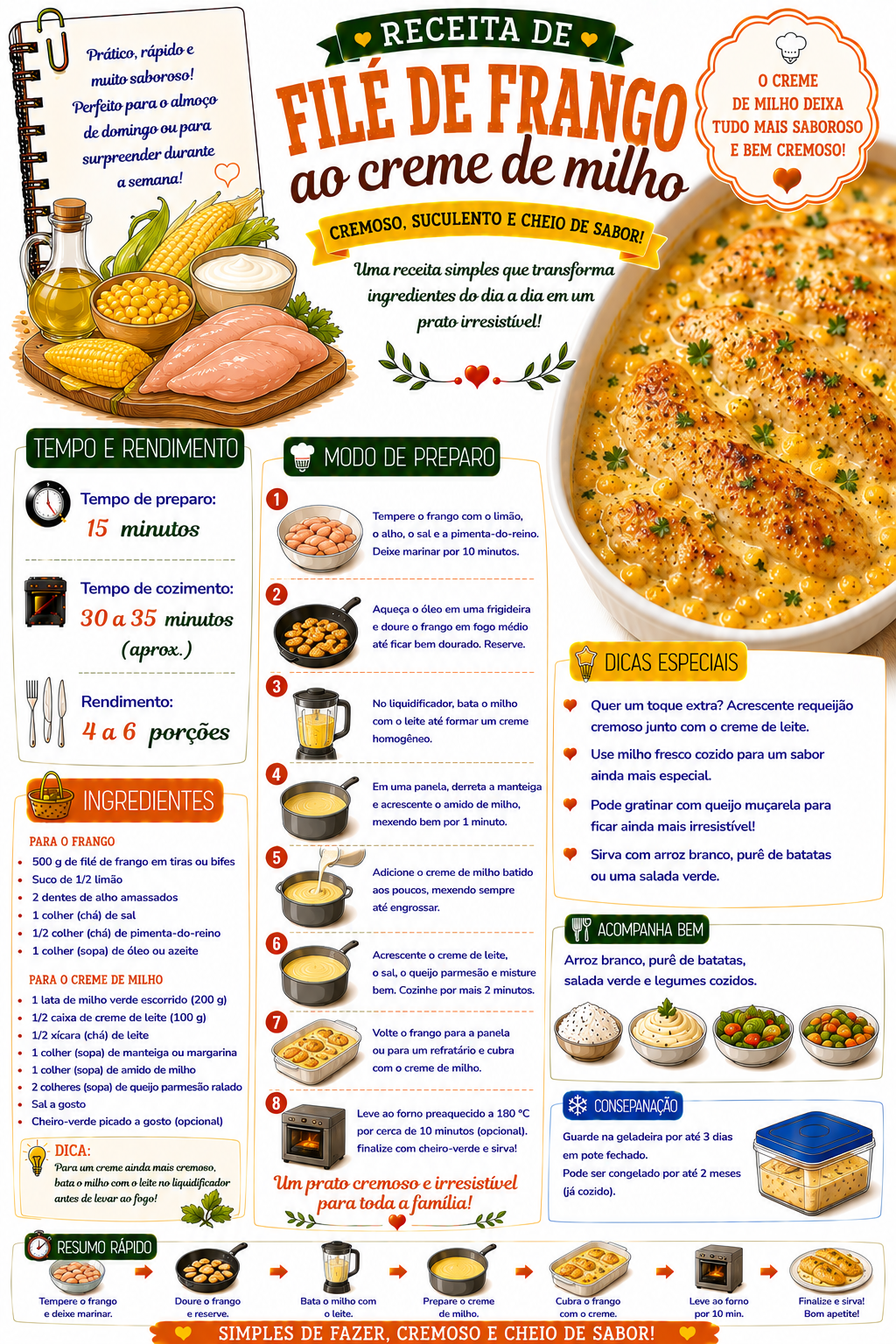 Filé de Frango ao Creme de Milho