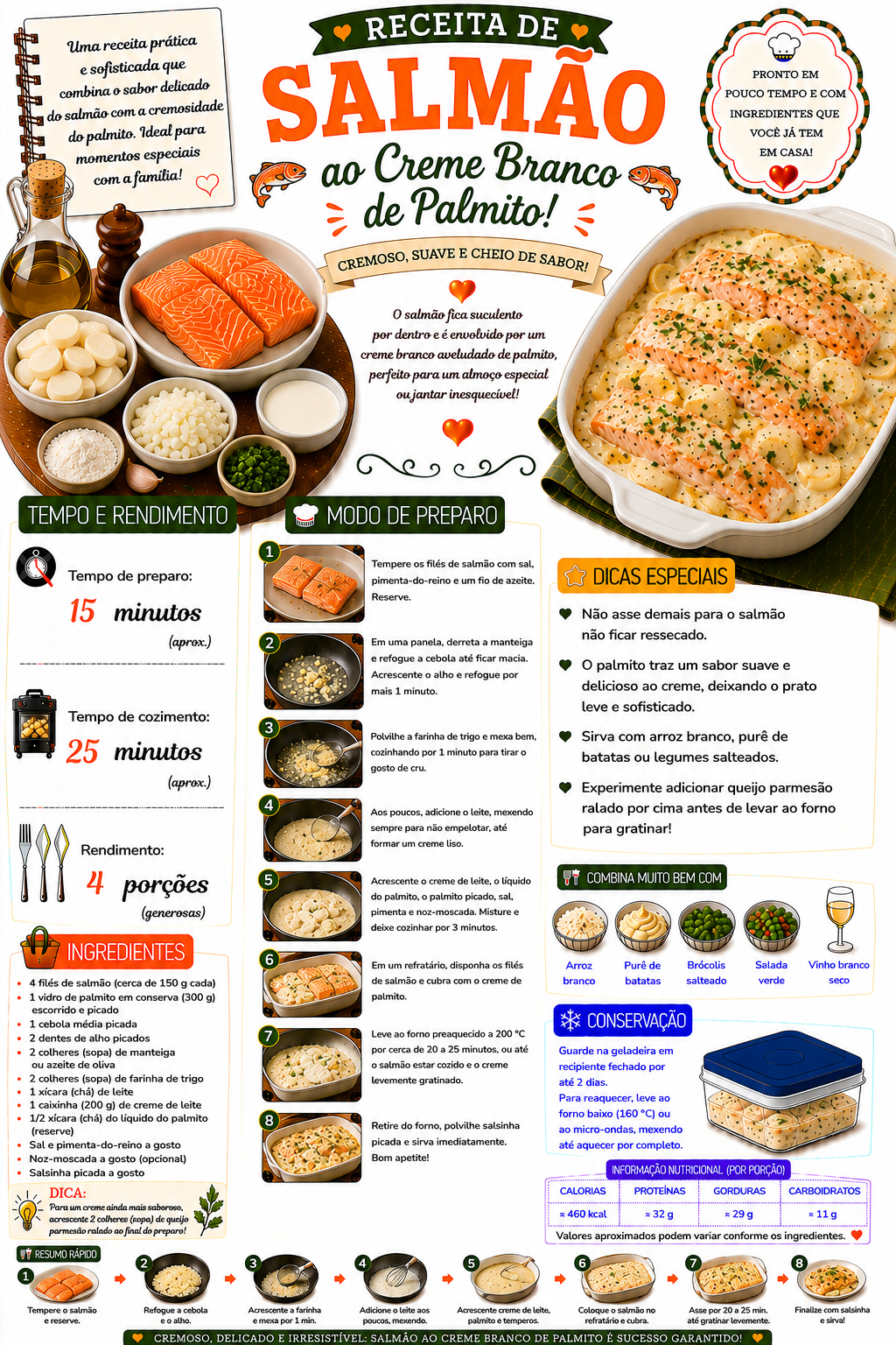 Salmão ao Creme Branco de Palmito