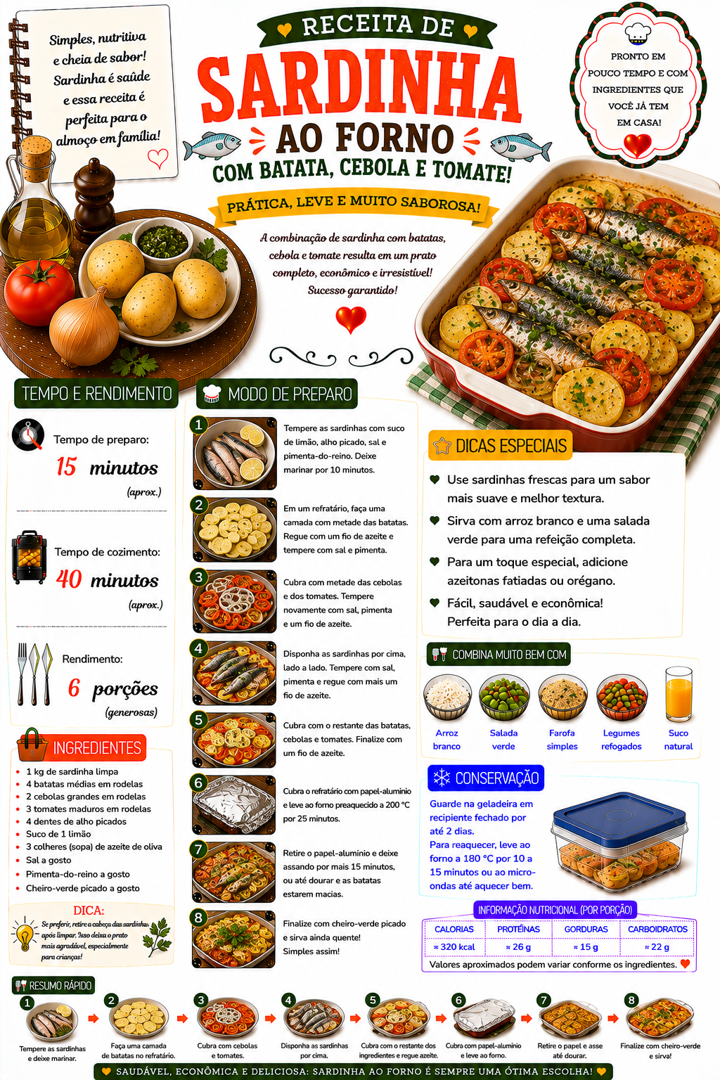Sardinha ao Forno com Batata, Cebola e Tomate