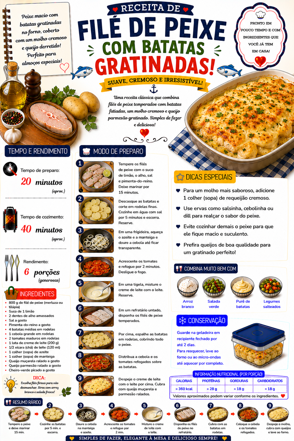 Filé de Peixe com Batatas Gratinadas