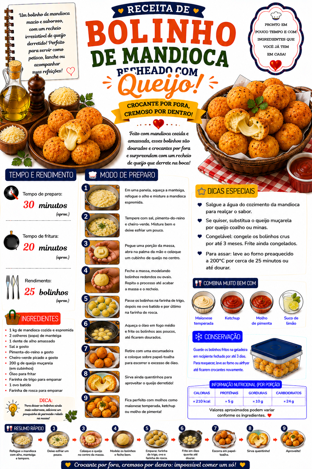 Bolinho de Mandioca Recheado com Queijo