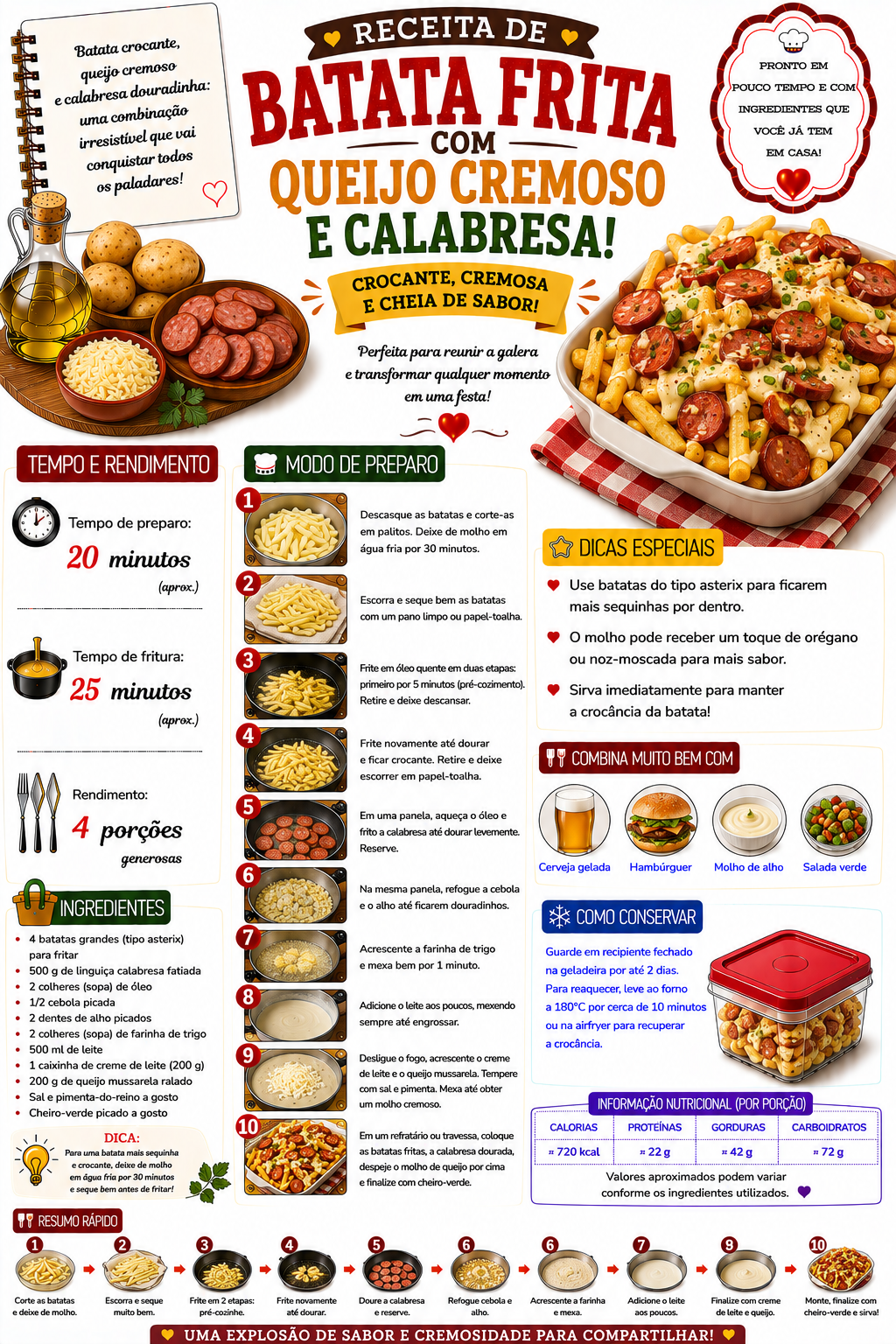 Batata Frita com Queijo Cremoso e Calabresa