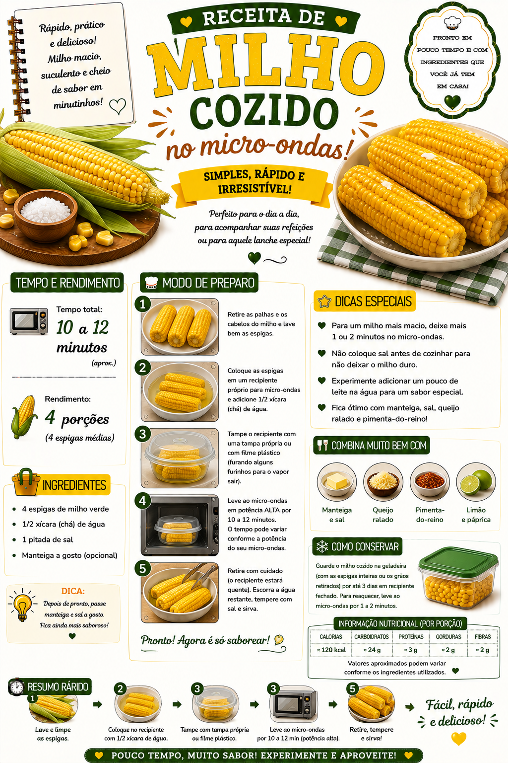 Milho Cozido no Micro-Ondas
