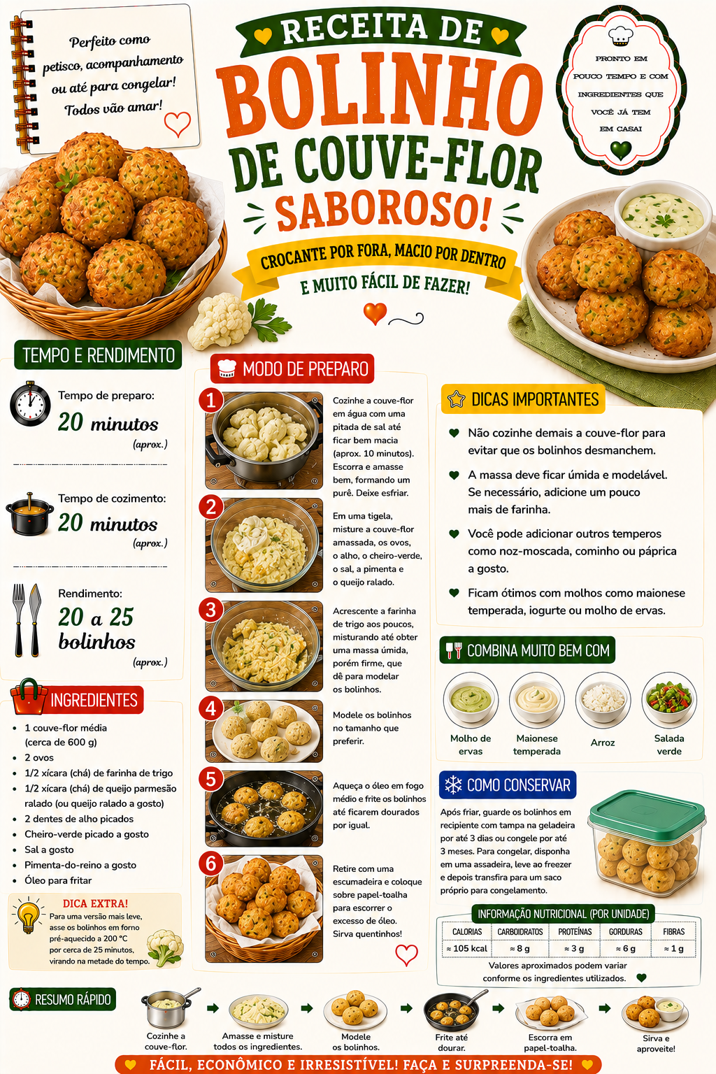 Bolinho de Couve-Flor Saboroso