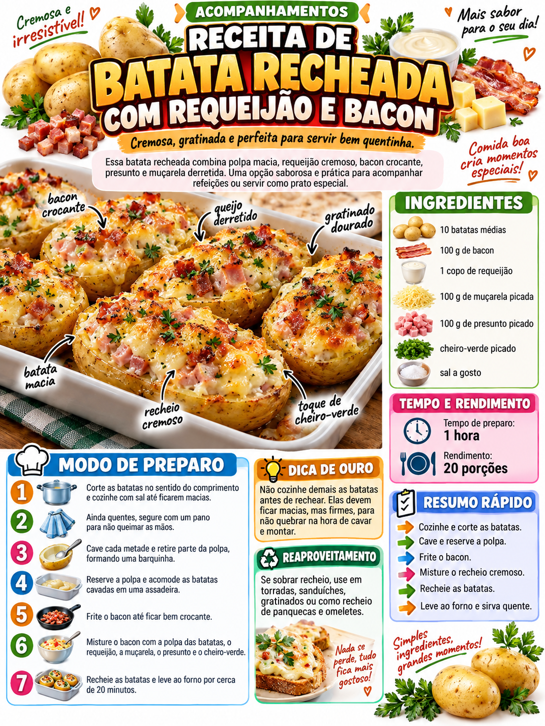 Batata Recheada com Requeijão e Bacon