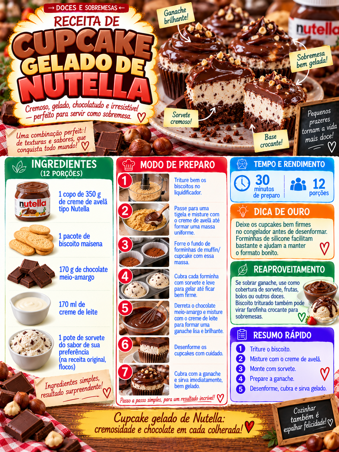 Cupcake Gelado de Nutella