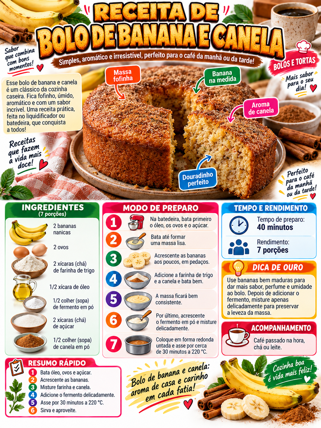 Bolo de Banana e Canela