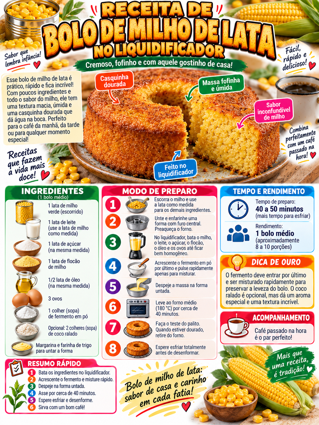 Bolo de Milho de Lata no Liquidificador