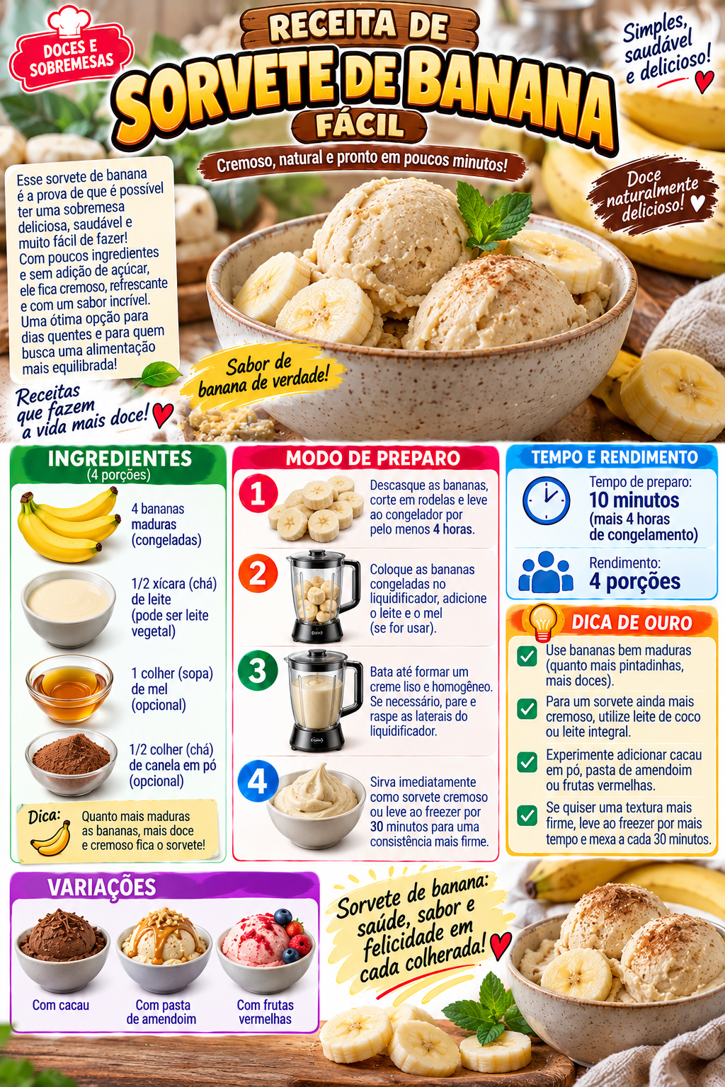 Sorvete de Banana Fácil