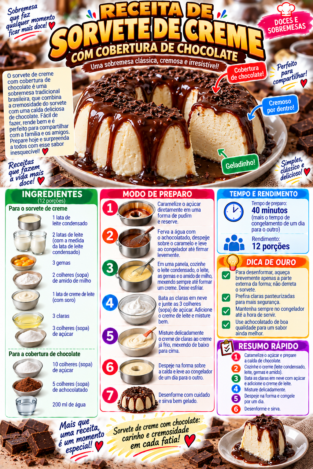 Sorvete de Creme com Cobertura de Chocolate
