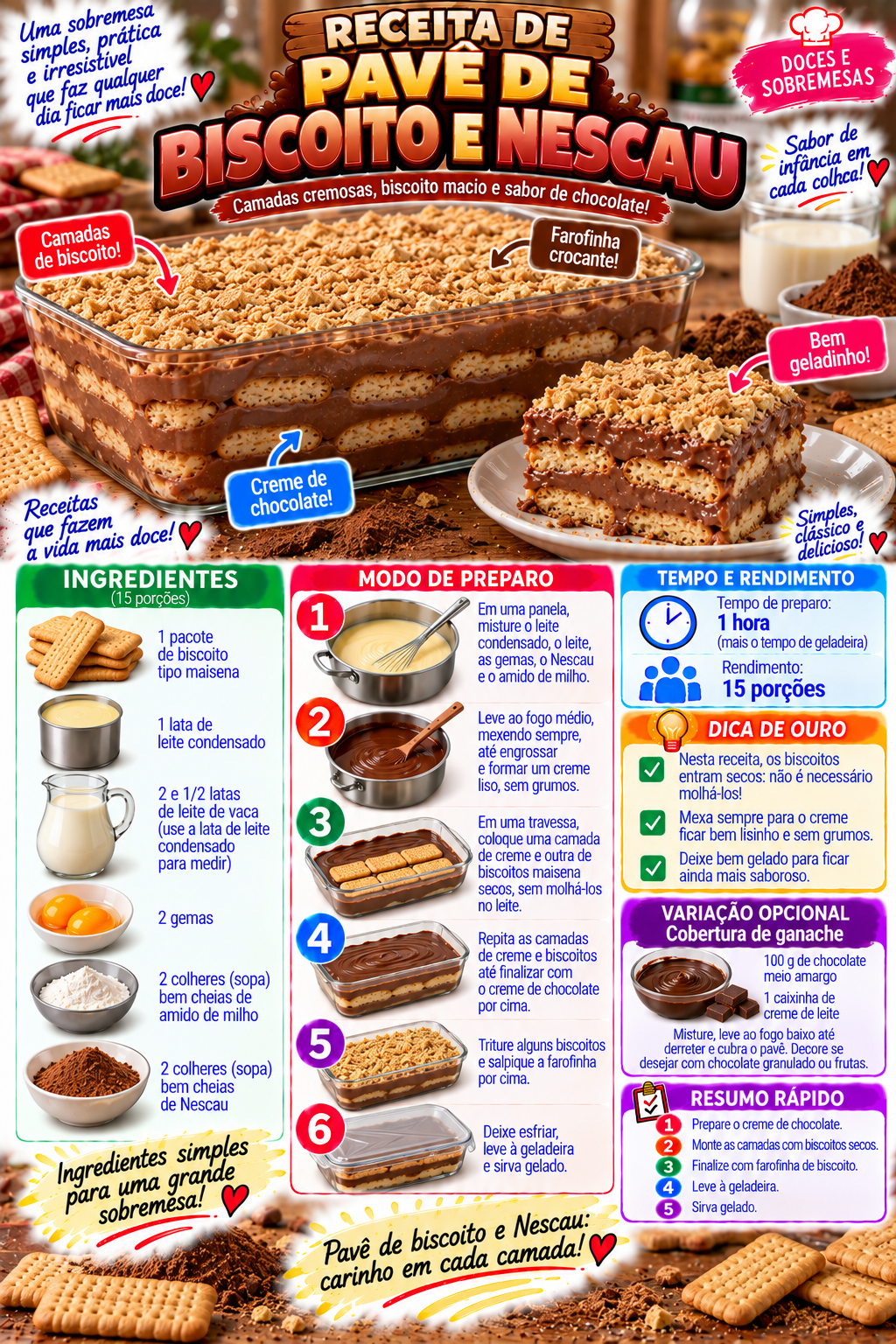 Pavê de Biscoito e Nescau