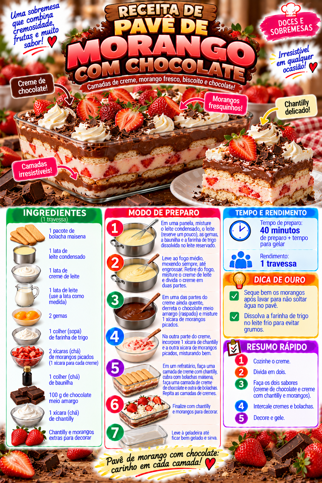 Pavê de Morango com Chocolate
