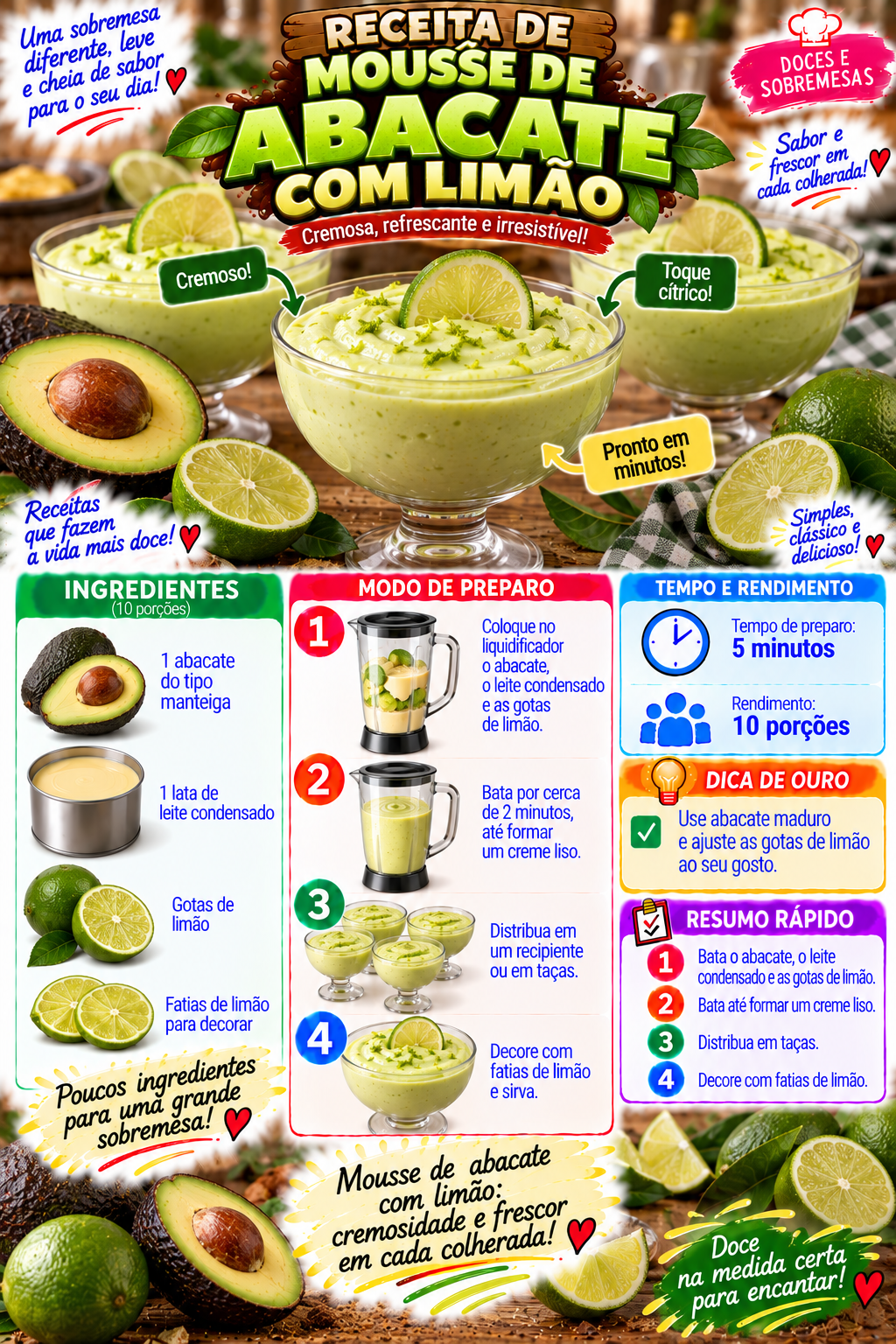Mousse de Abacate com Limão