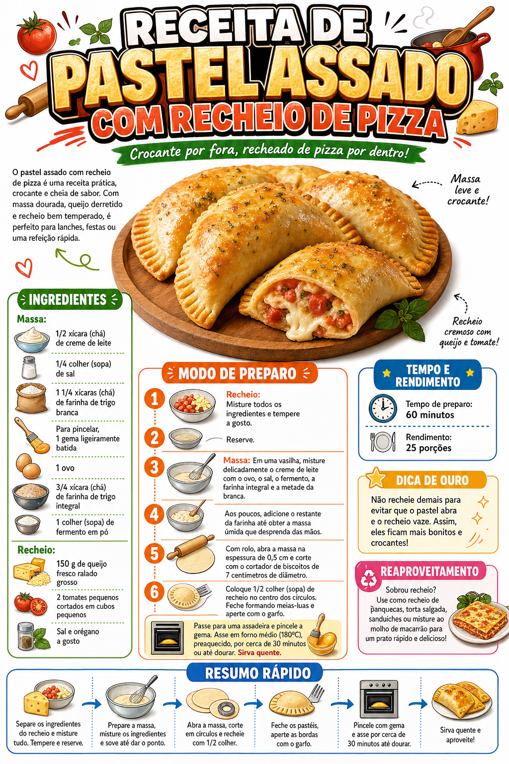 Pastel Assado com Recheio de Pizza