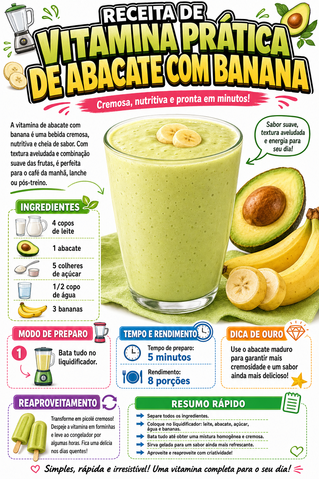 Vitamina Prática de Abacate com Banana