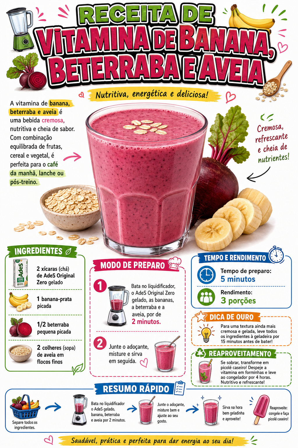 Vitamina de Banana, Beterraba e Aveia