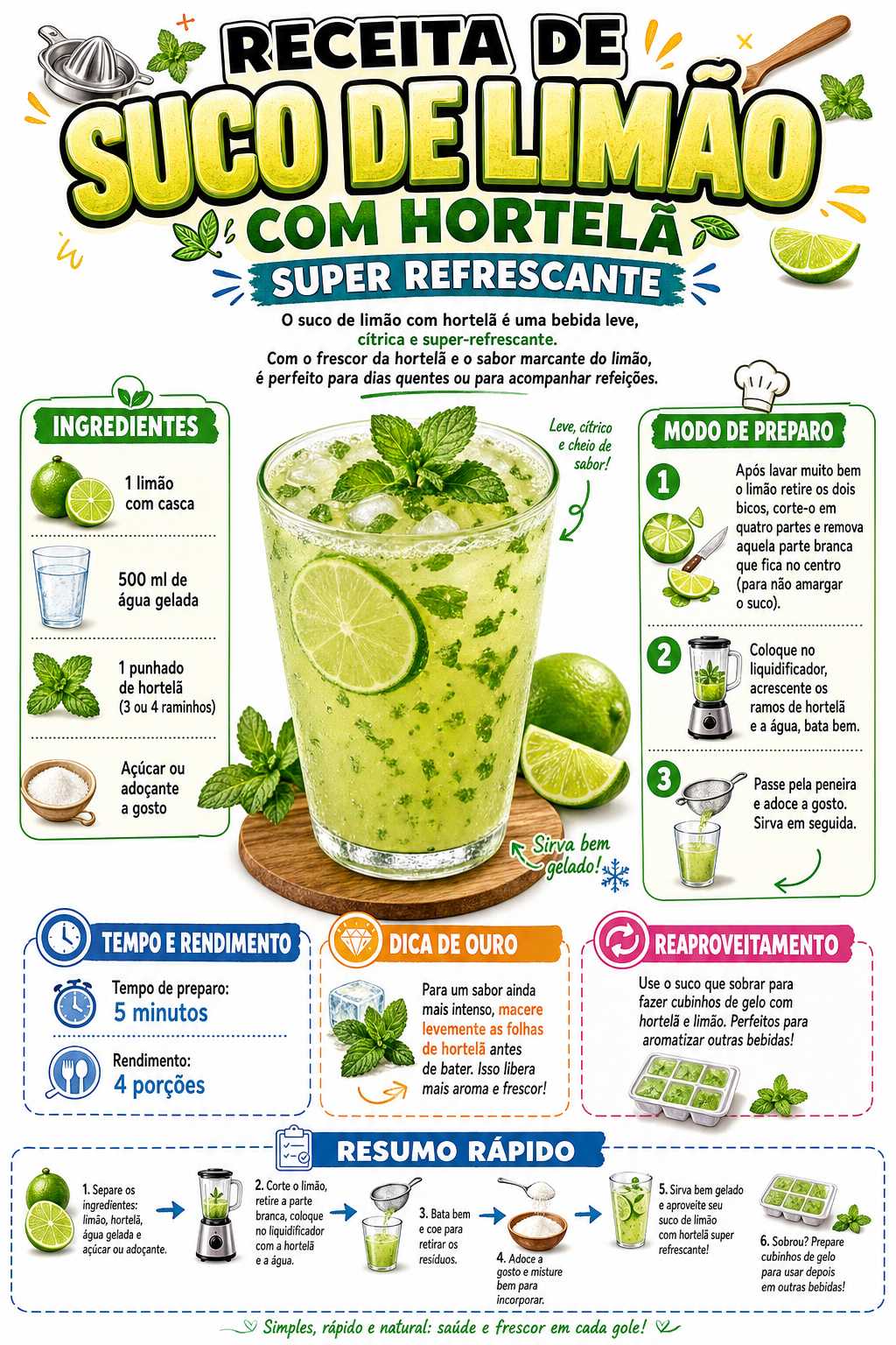 Suco de Limão com Hortelã Super Refrescante