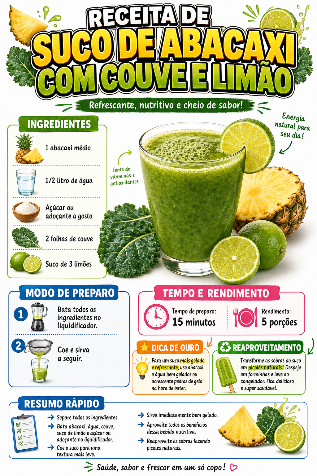 Suco de Abacaxi com Couve e Limão
