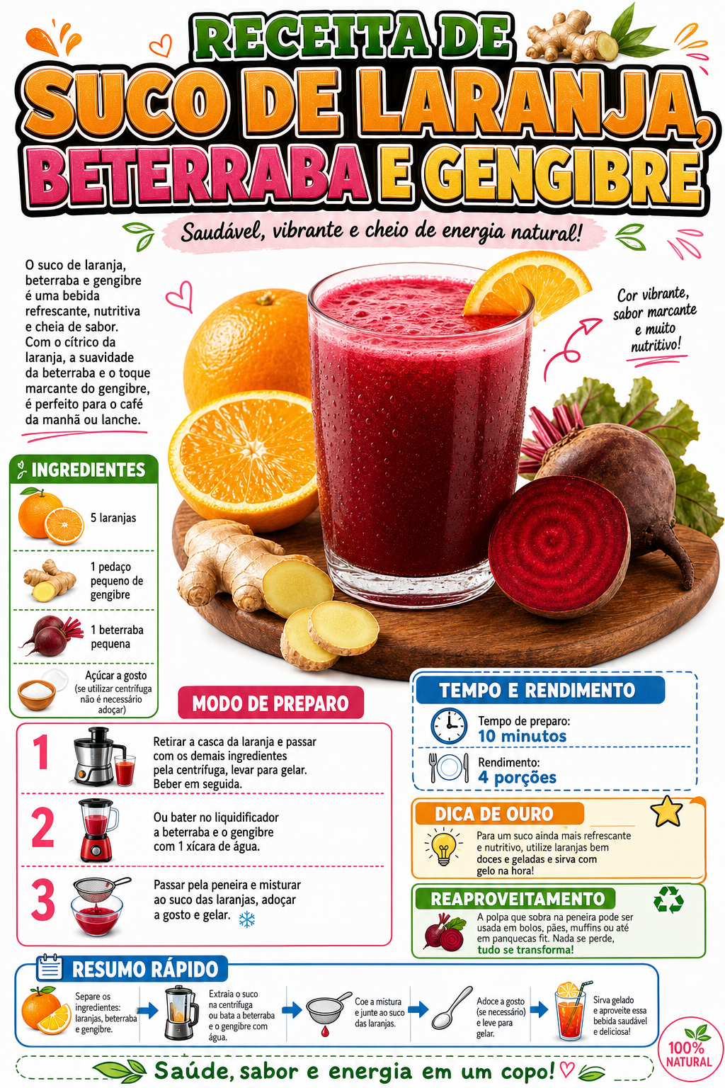 Suco de Laranja, Beterraba e Gengibre