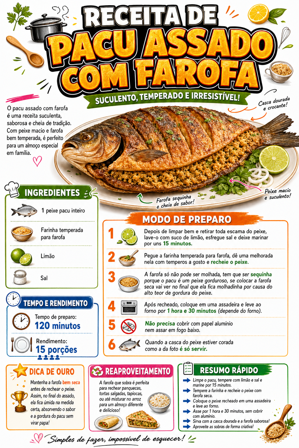 Pacu Assado com Farofa