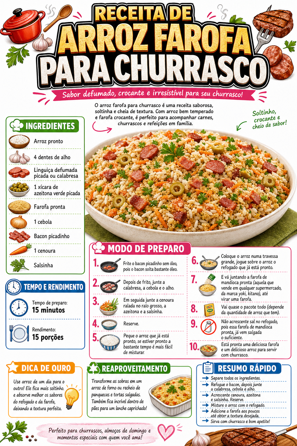 Arroz Farofa para Churrasco